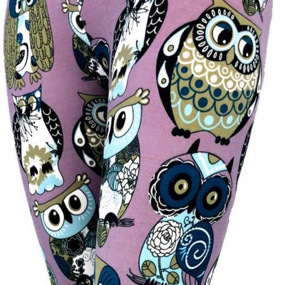 Purple Big Owls Peachskin Leggings PLus Size